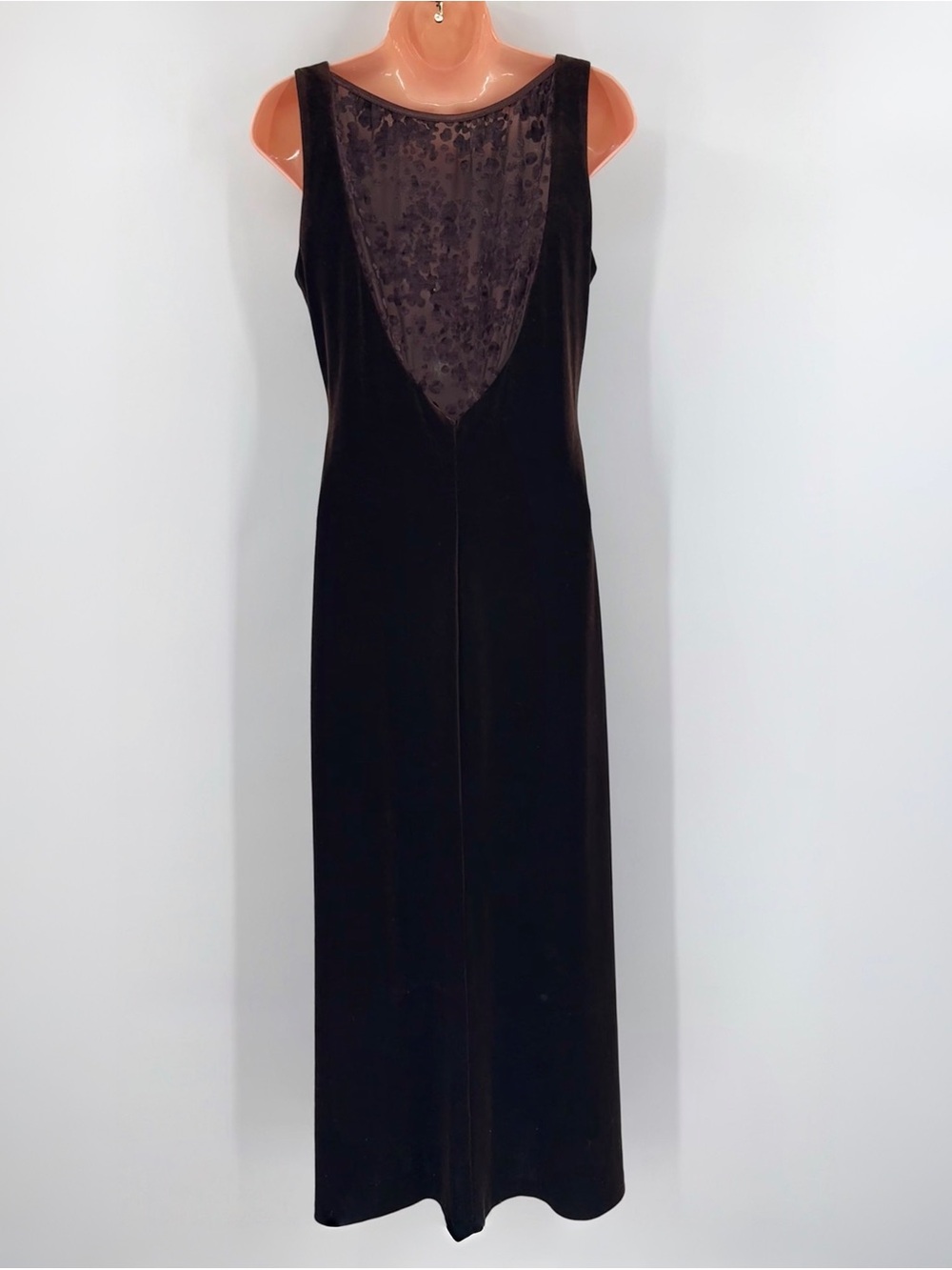 Mica Vintage Velvet Sheer Burnout Floral Back Maxi Dress | Brown | 10